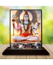 Car Dashboard Lord Shiva Wooden Photo Stand  3x4 Inches, Compact & Stylish Spiritual Display For Car, Home & Office (Pack Of 1) (F49028)