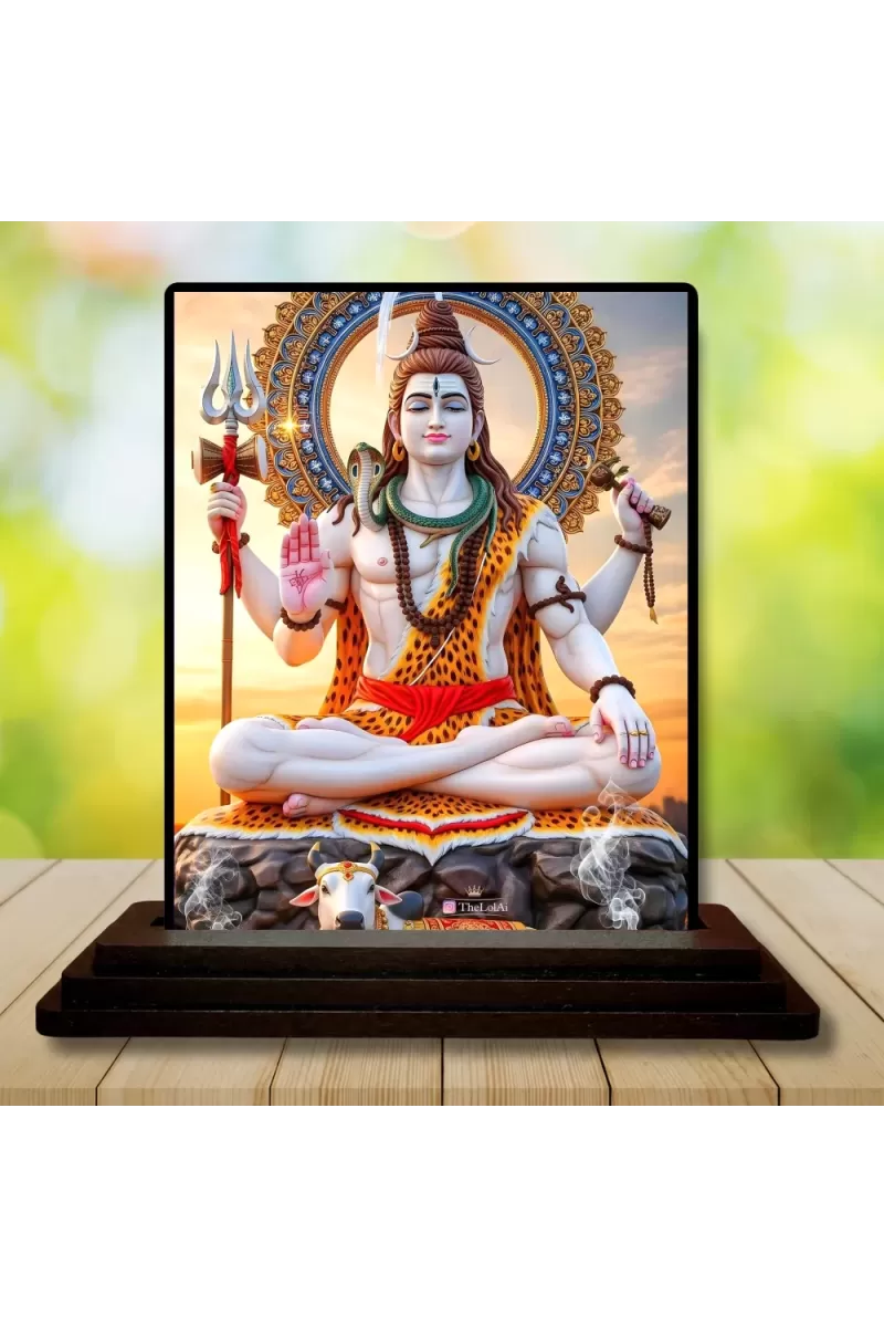 Car Dashboard Lord Shiva Wooden Photo Stand  3x4 Inches, Compact & Stylish Spiritual Display For Car, Home & Office (Pack Of 1) (F49028)