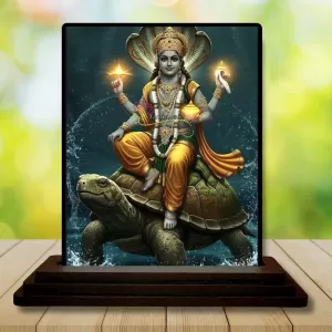 Car Dashboard Vishnu Wooden Photo Stand  3x4 Inches, Compact & Stylish Spiritual Display For Car, Home & Office (Pack Of 1) (F49030)