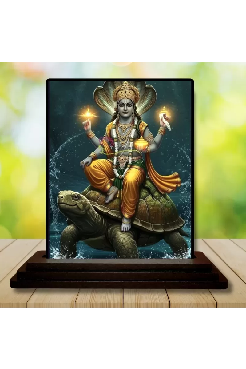 Car Dashboard Vishnu Wooden Photo Stand  3x4 Inches, Compact & Stylish Spiritual Display For Car, Home & Office (Pack Of 1) (F49030)