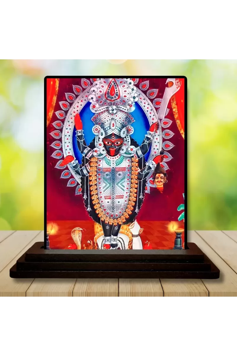 Car Dashboard Goddess Kali Wooden Photo Stand  3x4 Inches, Compact & Stylish Spiritual Display For Car, Home & Office (Pack Of 1) (F49031)