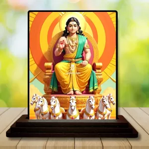 Car Dashboard Surya Wooden Photo Stand  3x4 Inches, Compact & Stylish Spiritual Display For Car, Home & Office (Pack Of 1) (F49034)