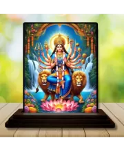 Car Dashboard Durga Wooden Photo Stand  3x4 Inches, Compact & Stylish Spiritual Display For Car, Home & Office (Pack Of 1) (F49035)