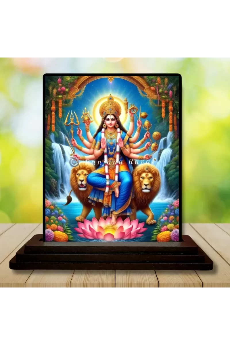 Car Dashboard Durga Wooden Photo Stand  3x4 Inches, Compact & Stylish Spiritual Display For Car, Home & Office (Pack Of 1) (F49035)