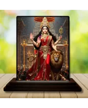 Car Dashboard Durga Wooden Photo Stand  3x4 Inches, Compact & Stylish Spiritual Display For Car, Home & Office (Pack Of 1) (F49038)