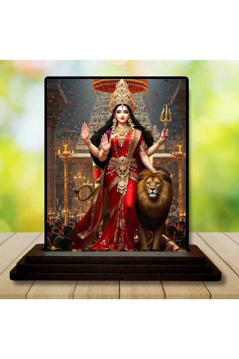 Car Dashboard Durga Wooden Photo Stand  3x4 Inches, Compact & Stylish Spiritual Display For Car, Home & Office (Pack Of 1) (F49038)