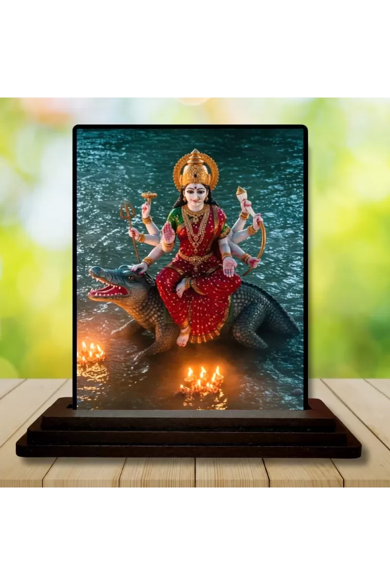 Car Dashboard Durga Wooden Photo Stand  3x4 Inches, Compact & Stylish Spiritual Display For Car, Home & Office (Pack Of 1) (F49041)