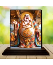 Car Dashboard Budai Wooden Photo Stand  3x4 Inches, Compact & Stylish Spiritual Display For Car, Home & Office (Pack Of 1) (F49042)