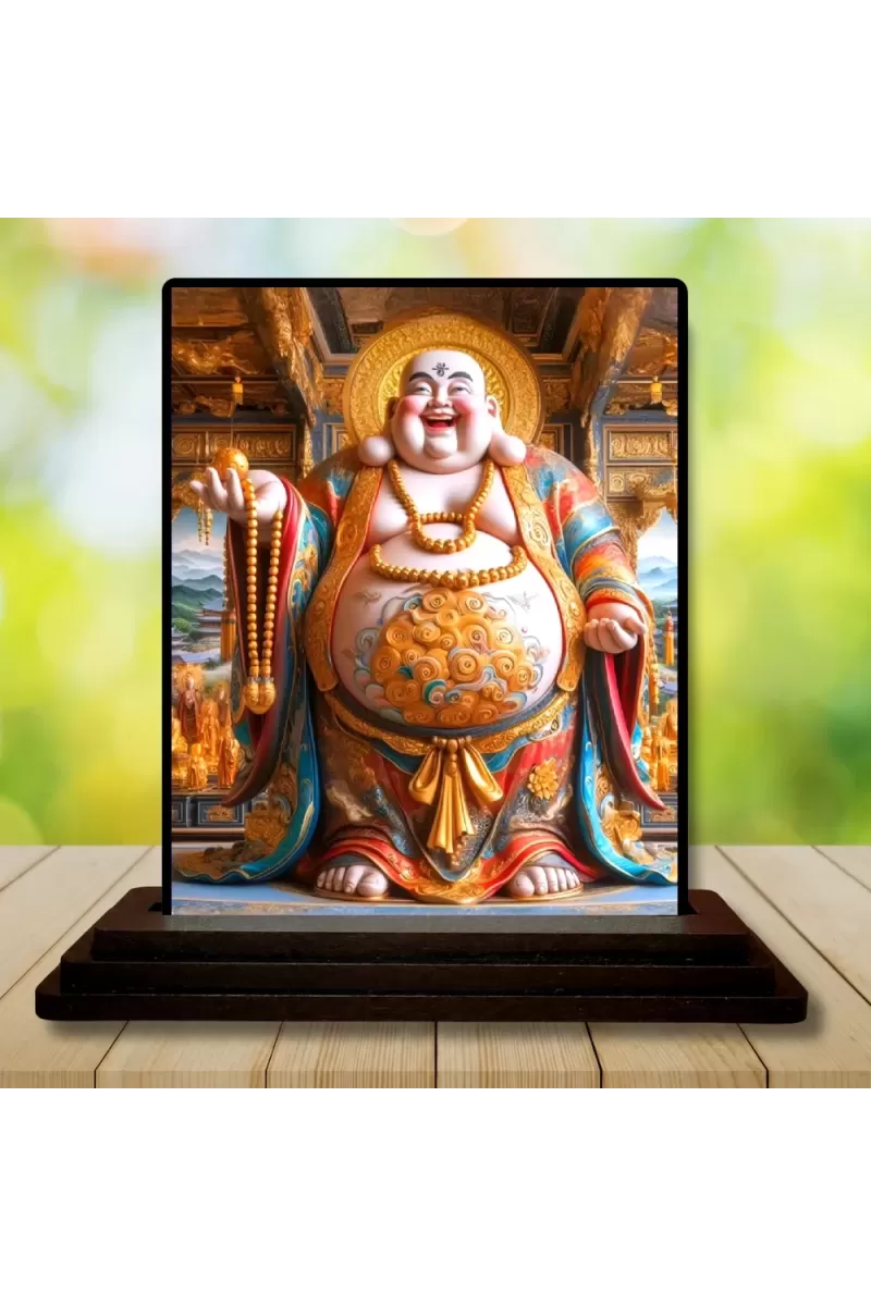 Car Dashboard Budai Wooden Photo Stand  3x4 Inches, Compact & Stylish Spiritual Display For Car, Home & Office (Pack Of 1) (F49042)