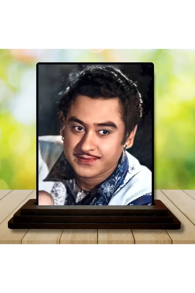 Car Dashboard Shree Kishore Kumar Wooden Photo Stand  3x4 Inches, Compact & Stylish Spiritual Display For Car, Home & Office (Pack Of 1) (F49043)