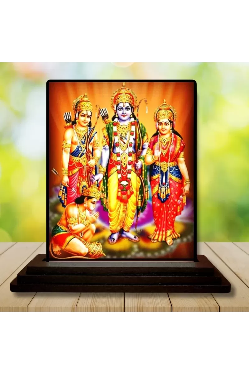 Car Dashboard Lord Ram Darbar Wooden Photo Stand  3x4 Inches, Compact & Stylish Spiritual Display For Car, Home & Office (Pack Of 1) (F49044)