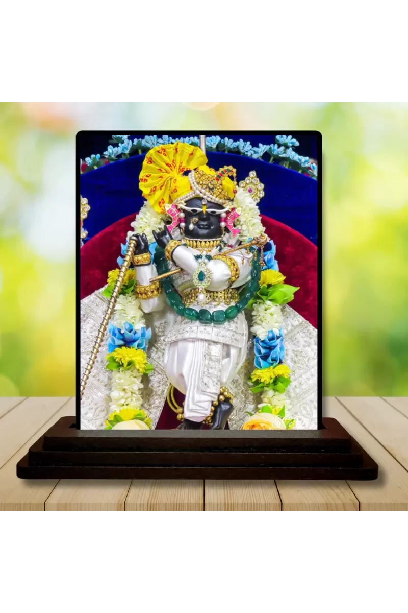 Car Dashboard Shree Krishna Wooden Photo Stand  3x4 Inches, Compact & Stylish Spiritual Display For Car, Home & Office (Pack Of 1) (F49046)