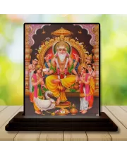 Car Dashboard Lord Brahma Wooden Photo Stand  3x4 Inches, Compact & Stylish Spiritual Display For Car, Home & Office (Pack Of 1) (F49047)