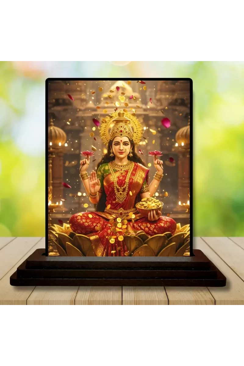 Car Dashboard Lakshmi Wooden Photo Stand  3x4 Inches, Compact & Stylish Spiritual Display For Car, Home & Office (Pack Of 1) (F49049)