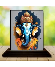 Car Dashboard Ganesha Wooden Photo Stand  3x4 Inches, Compact & Stylish Spiritual Display For Car, Home & Office (Pack Of 1) (F49050)