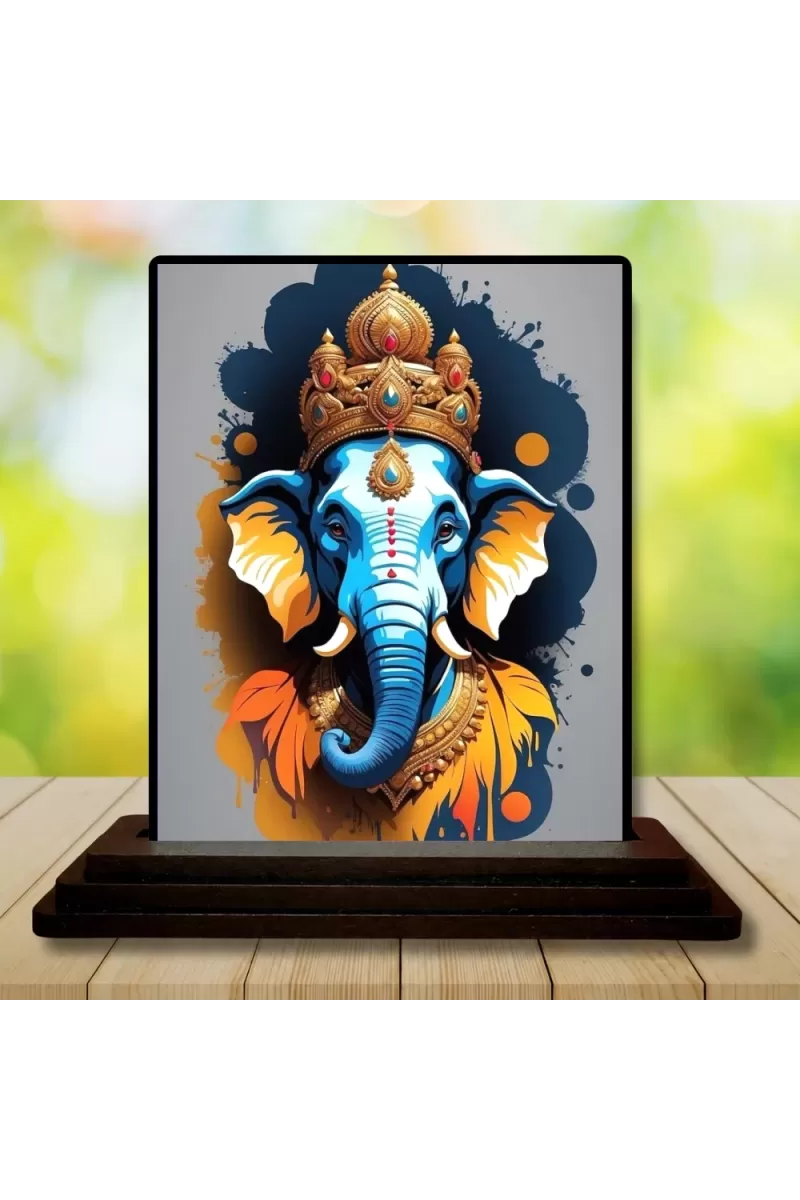 Car Dashboard Ganesha Wooden Photo Stand  3x4 Inches, Compact & Stylish Spiritual Display For Car, Home & Office (Pack Of 1) (F49050)