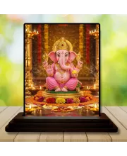 Car Dashboard Ganesha Wooden Photo Stand  3x4 Inches, Compact & Stylish Spiritual Display For Car, Home & Office (Pack Of 1) (F49051)