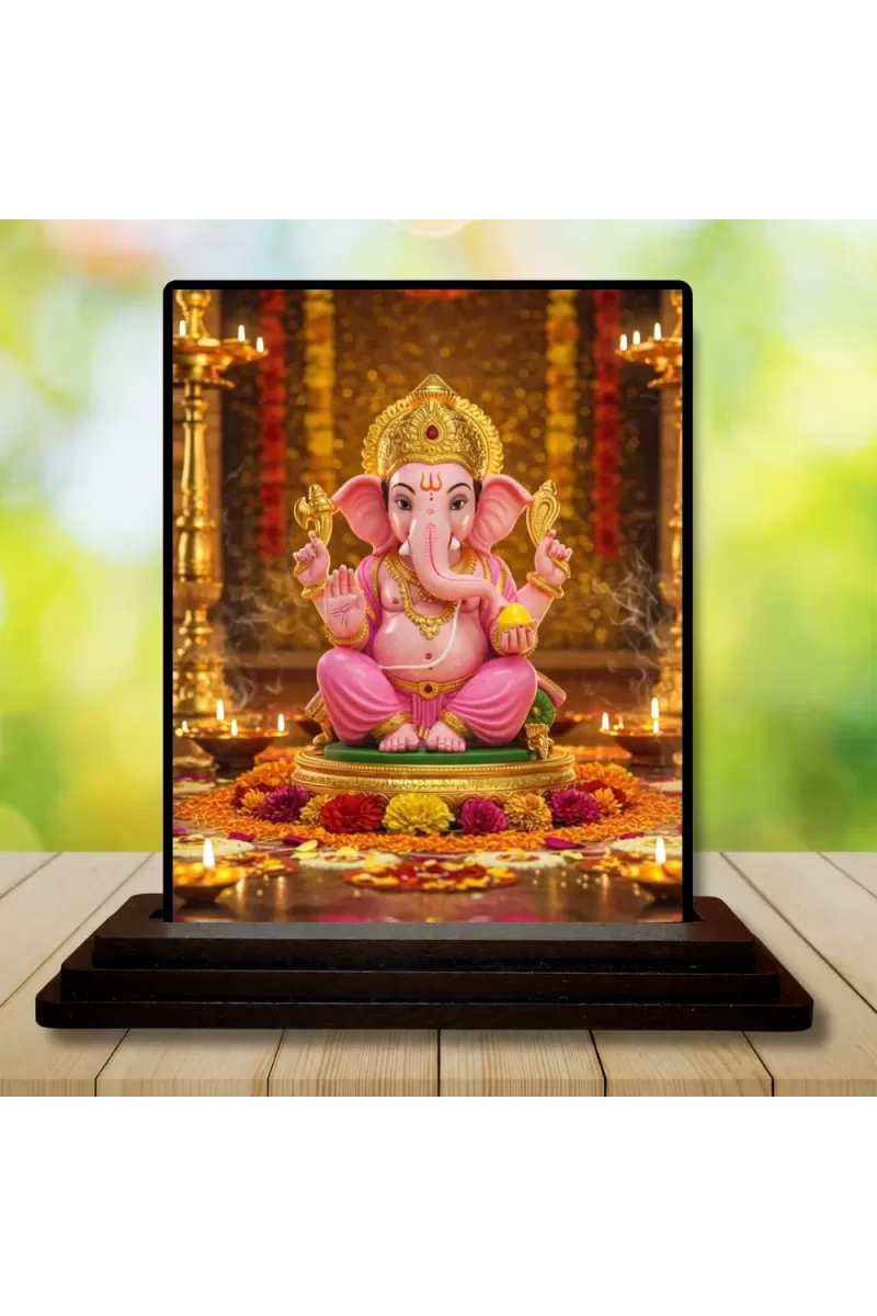 Car Dashboard Ganesha Wooden Photo Stand  3x4 Inches, Compact & Stylish Spiritual Display For Car, Home & Office (Pack Of 1) (F49051)