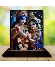 Car Dashboard Shree Krishna And Shree Radha Wooden Photo Stand  3x4 Inches, Compact & Stylish Spiritual Display For Car, Home & Office (Pack Of 1) (F49052)