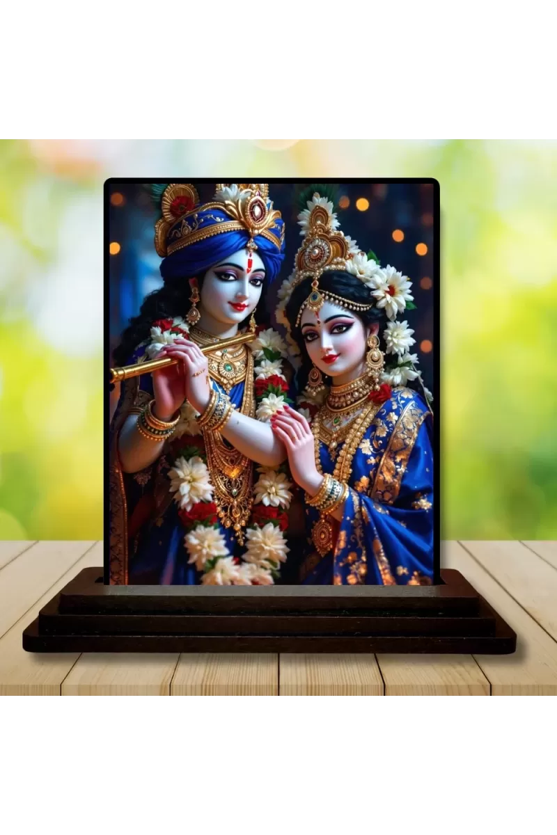 Car Dashboard Shree Krishna And Shree Radha Wooden Photo Stand  3x4 Inches, Compact & Stylish Spiritual Display For Car, Home & Office (Pack Of 1) (F49052)