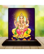Car Dashboard Lord Ganesha Wooden Photo Stand  3x4 Inches, Compact & Stylish Spiritual Display For Car, Home & Office (Pack Of 1) (F49053)