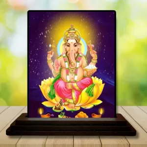 Car Dashboard Lord Ganesha Wooden Photo Stand  3x4 Inches, Compact & Stylish Spiritual Display For Car, Home & Office (Pack Of 1) (F49053)