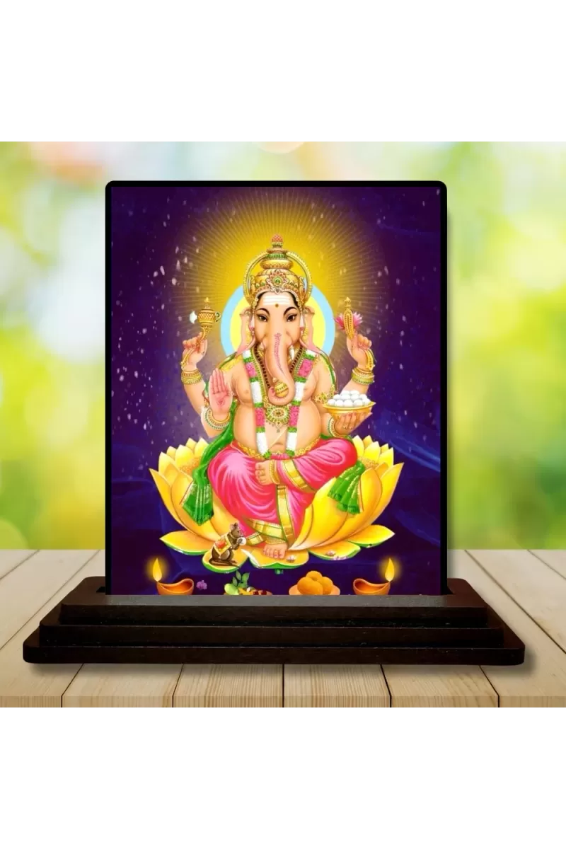 Car Dashboard Lord Ganesha Wooden Photo Stand  3x4 Inches, Compact & Stylish Spiritual Display For Car, Home & Office (Pack Of 1) (F49053)