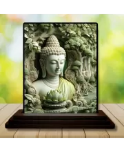 Car Dashboard Gautama Buddha Wooden Photo Stand  3x4 Inches, Compact & Stylish Spiritual Display For Car, Home & Office (Pack Of 1) (F49056)