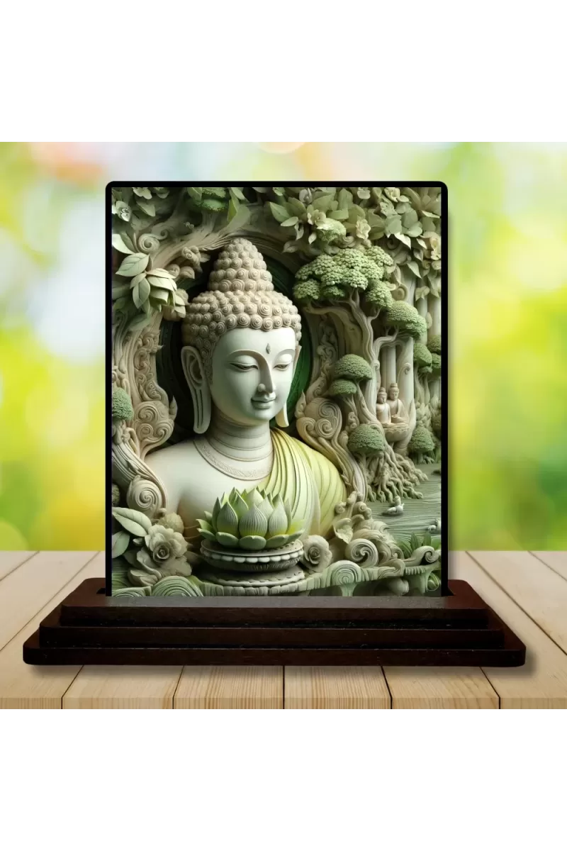 Car Dashboard Gautama Buddha Wooden Photo Stand  3x4 Inches, Compact & Stylish Spiritual Display For Car, Home & Office (Pack Of 1) (F49056)