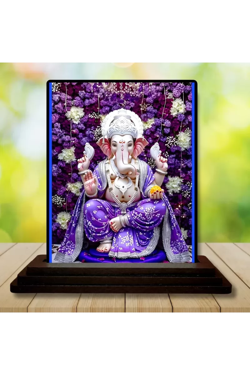 Car Dashboard Lord Ganesha Wooden Photo Stand  3x4 Inches, Compact & Stylish Spiritual Display For Car, Home & Office (Pack Of 1) (F49059)