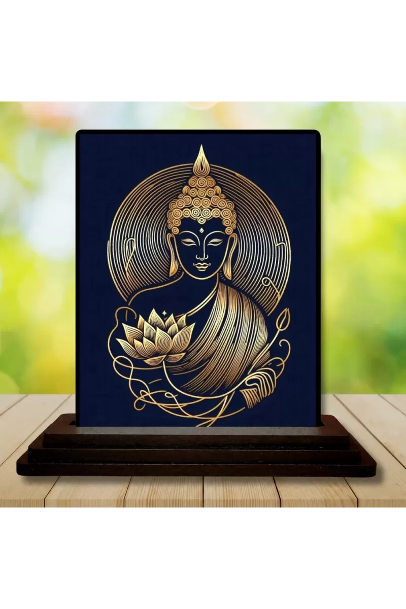Car Dashboard Buddha Wooden Photo Stand  3x4 Inches, Compact & Stylish Spiritual Display For Car, Home & Office (Pack Of 1) (F49060)