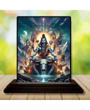 Car Dashboard Shiva Wooden Photo Stand  3x4 Inches, Compact & Stylish Spiritual Display For Car, Home & Office (Pack Of 1) (F49062)