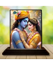 Car Dashboard Krishna And Radha Wooden Photo Stand  3x4 Inches, Compact & Stylish Spiritual Display For Car, Home & Office (Pack Of 1) (F49063)