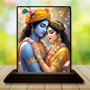 Car Dashboard Krishna And Radha Wooden Photo Stand  3x4 Inches, Compact & Stylish Spiritual Display For Car, Home & Office (Pack Of 1) (F49063)