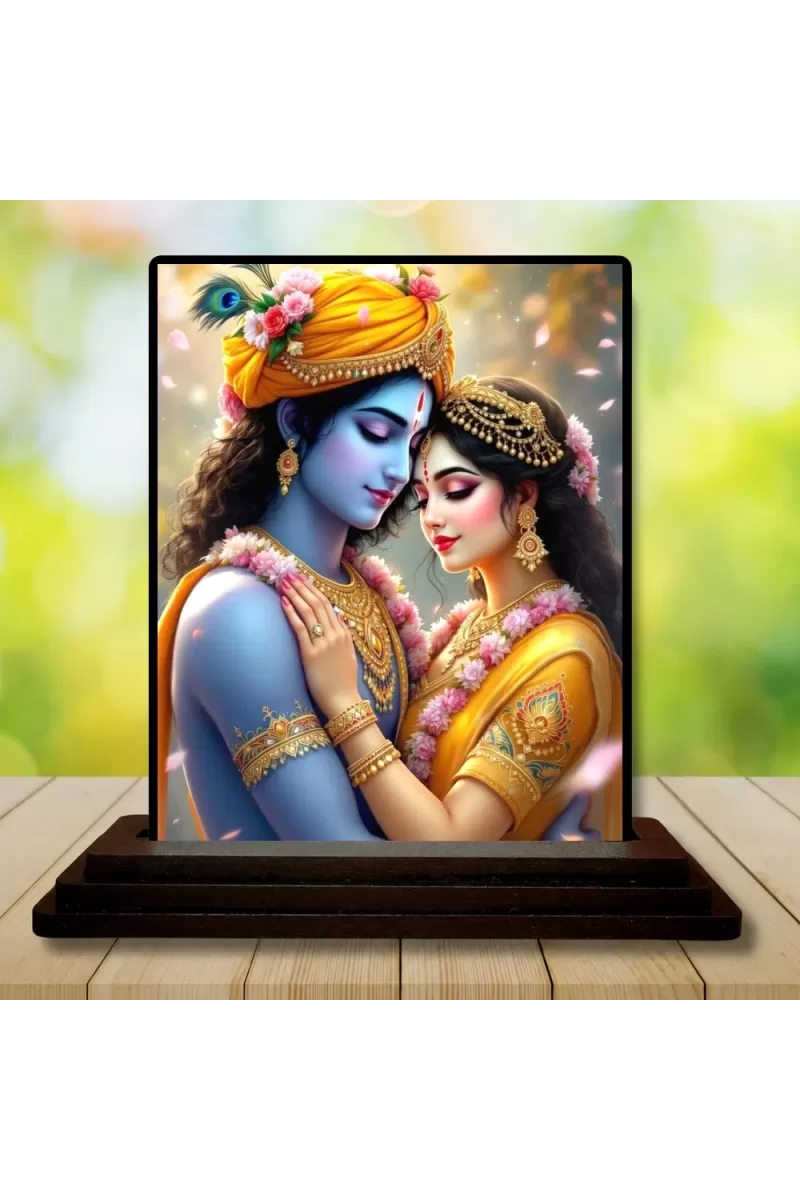 Car Dashboard Krishna And Radha Wooden Photo Stand  3x4 Inches, Compact & Stylish Spiritual Display For Car, Home & Office (Pack Of 1) (F49063)