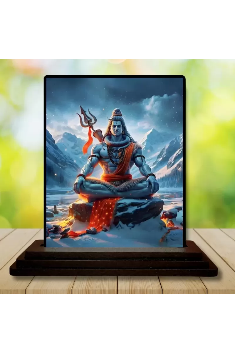 Car Dashboard Shiva Wooden Photo Stand  3x4 Inches, Compact & Stylish Spiritual Display For Car, Home & Office (Pack Of 1) (F49064)