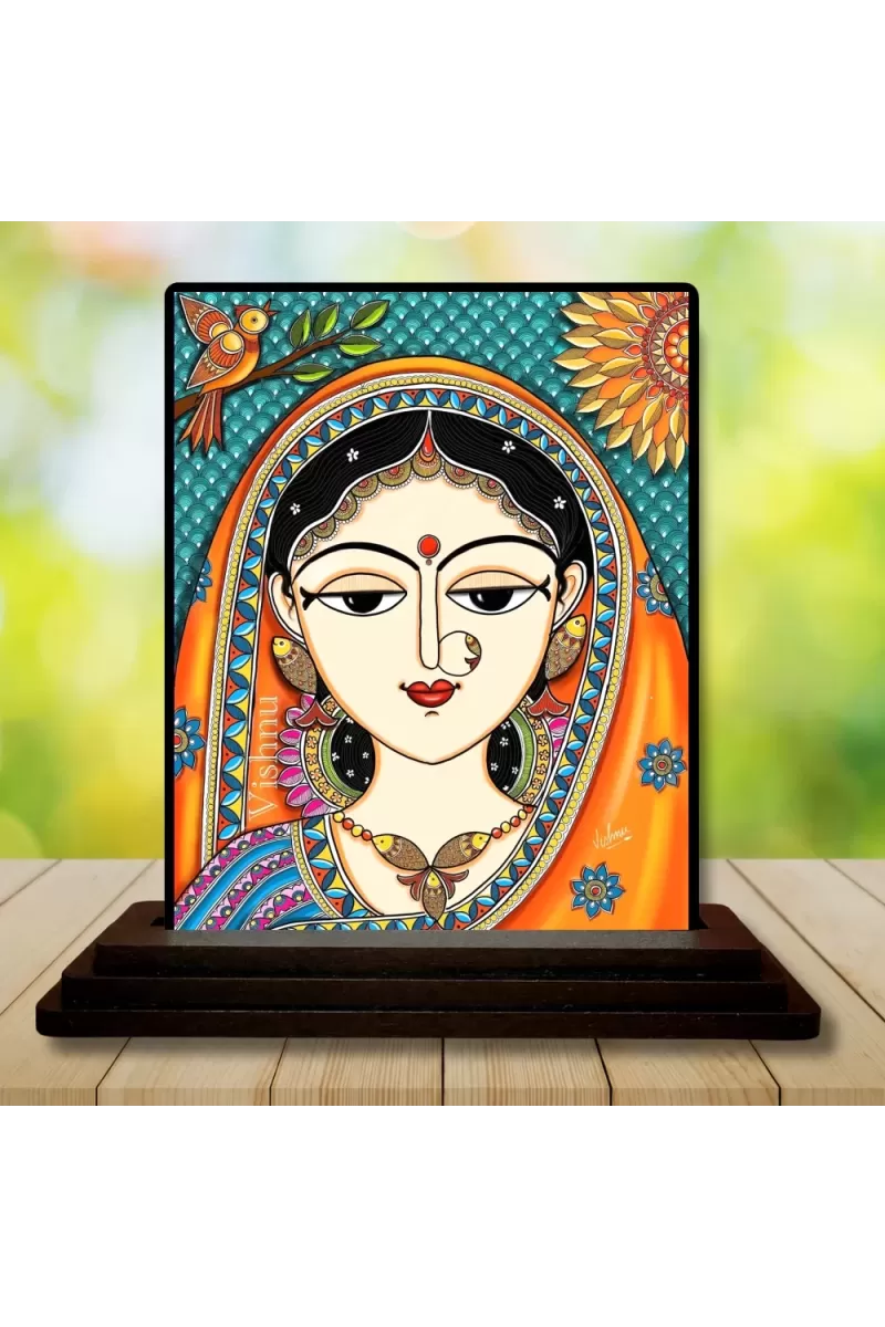 Car Dashboard Goddess Durga Wooden Photo Stand  3x4 Inches, Compact & Stylish Spiritual Display For Car, Home & Office (Pack Of 1) (F49065)