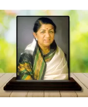 Car Dashboard Lata Mangeshkar Wooden Photo Stand  3x4 Inches, Compact & Stylish Spiritual Display For Car, Home & Office (Pack Of 1) (F49066)
