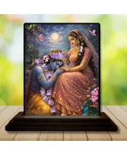 Car Dashboard Shree Krishna And Shree Radha Wooden Photo Stand  3x4 Inches, Compact & Stylish Spiritual Display For Car, Home & Office (Pack Of 1) (F49067)