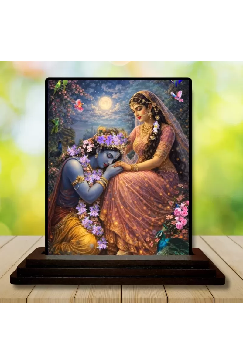 Car Dashboard Shree Krishna And Shree Radha Wooden Photo Stand  3x4 Inches, Compact & Stylish Spiritual Display For Car, Home & Office (Pack Of 1) (F49067)