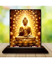 Car Dashboard Gautama Buddha Wooden Photo Stand  3x4 Inches, Compact & Stylish Spiritual Display For Car, Home & Office (Pack Of 1) (F49068)