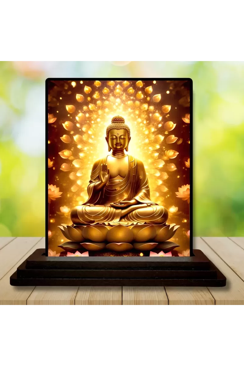 Car Dashboard Gautama Buddha Wooden Photo Stand  3x4 Inches, Compact & Stylish Spiritual Display For Car, Home & Office (Pack Of 1) (F49068)