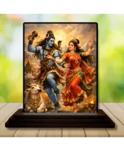 Car Dashboard Lord Shiva And Parvati Wooden Photo Stand  3x4 Inches, Compact & Stylish Spiritual Display For Car, Home & Office (Pack Of 1) (F49072)