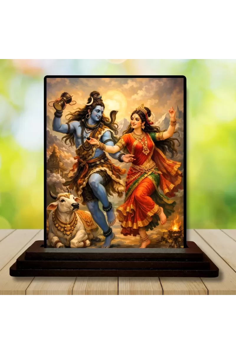 Car Dashboard Lord Shiva And Parvati Wooden Photo Stand  3x4 Inches, Compact & Stylish Spiritual Display For Car, Home & Office (Pack Of 1) (F49072)