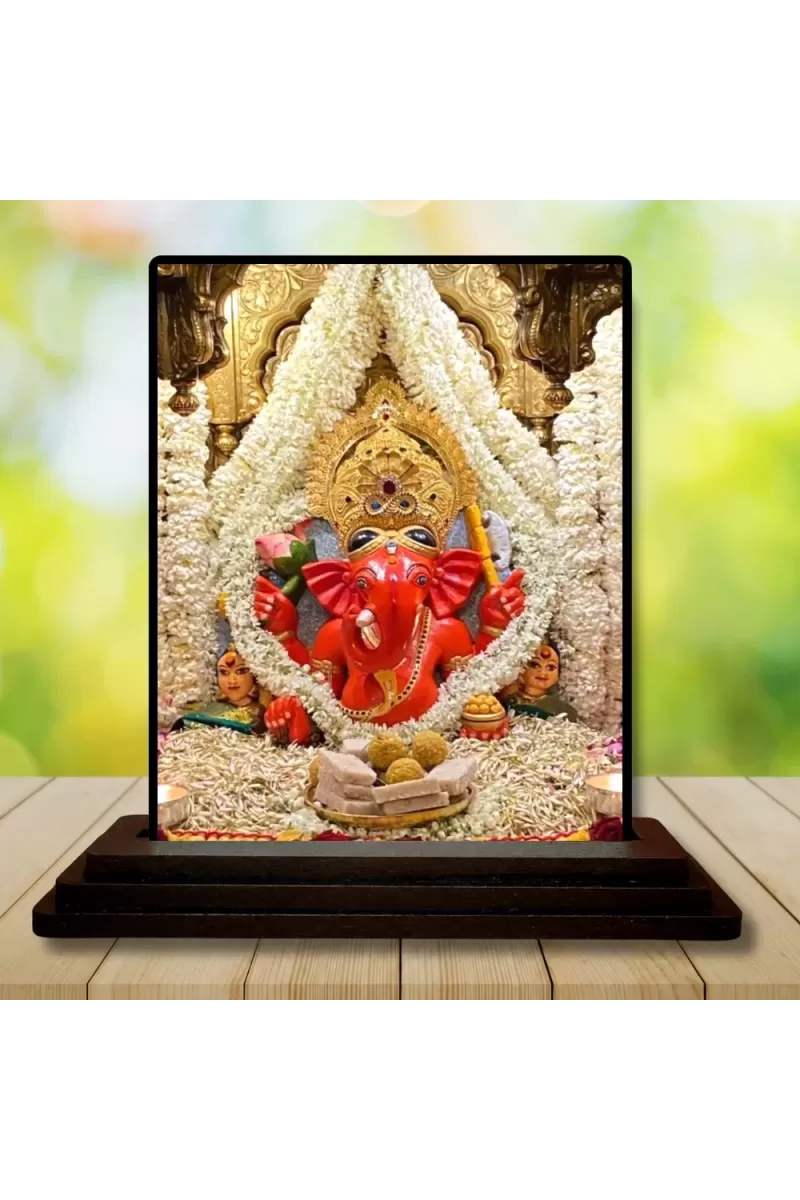 Car Dashboard Lord Ganesha Wooden Photo Stand  3x4 Inches, Compact & Stylish Spiritual Display For Car, Home & Office (Pack Of 1) (F49074)
