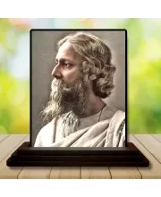 Car Dashboard Rabindranath Tagore Wooden Photo Stand  3x4 Inches, Compact & Stylish Spiritual Display For Car, Home & Office (Pack Of 1) (F49078)