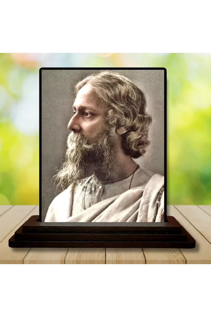 Car Dashboard Rabindranath Tagore Wooden Photo Stand  3x4 Inches, Compact & Stylish Spiritual Display For Car, Home & Office (Pack Of 1) (F49078)