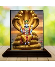 Car Dashboard Lord Lord Vishnu Wooden Photo Stand  3x4 Inches, Compact & Stylish Spiritual Display For Car, Home & Office (Pack Of 1) (F49079)