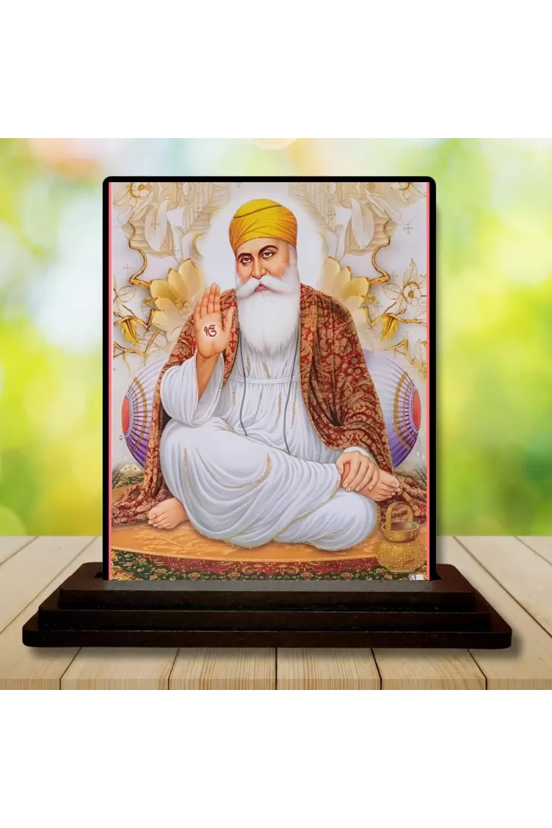 Car Dashboard Guru Nanak Wooden Photo Stand  3x4 Inches, Compact & Stylish Spiritual Display For Car, Home & Office (Pack Of 1) (F49080)