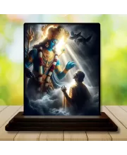 Car Dashboard Shiva Wooden Photo Stand  3x4 Inches, Compact & Stylish Spiritual Display For Car, Home & Office (Pack Of 1) (F49081)